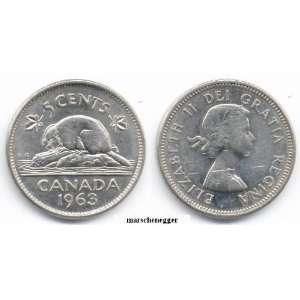  Almost Uncirculated 1963 Canadian Beaver Nickel 