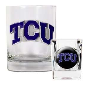  TCU Texas Christian Rock Glass & Shot Glass Set Sports 