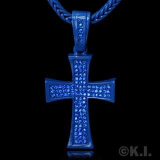 Blue Hip Hop Cubic Zirconia Cross Pendant Chain Combo  