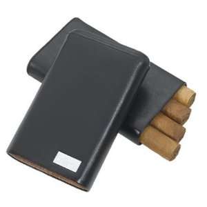   Vernazza Black Leather Cigar Case   Holds 4 Cigars