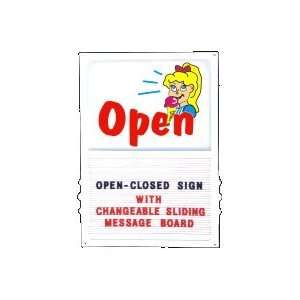  OPEN CLOSED w/ Ice Cream Girl Sliding Message Sign Office 