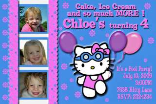 Pool Party Birthday Invitation Dora Hello Kitty  