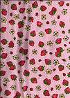 Embroidered Strawberries on Pink & White Gingham Check Fabric, By 1/4 