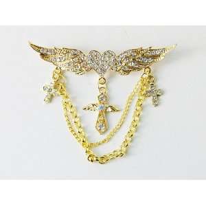   Winged Heart Cross Dangle Golden Tone Custom Style Pin Brooch Jewelry