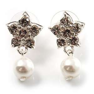  Faux Pearl Floral Crystal Drop Earrings Jewelry