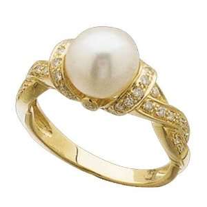   Gold White Cultured Pearl Twisted Diamond Ring Jewelry Days Jewelry