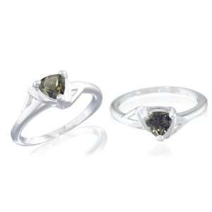   Trillion cut Smoky Quartz Ring Sterling Silver Rhodium Finish: Jewelry