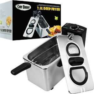 Chef BuddyT Electric Deep Fryer Stainless Steel   3.5 Liter   Home and 