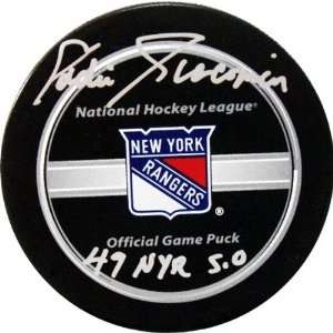 Eddie Giacomin New York Rangers Autographed Hockey Puck with 49 NYR SO 