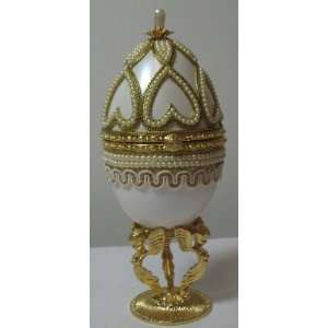  Faberge Musical White Big Egg/Jevelry Box May Lily 6 