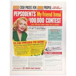  1950 My Friend Irma Marie Wilson Pepsodent Print Ad (1056 