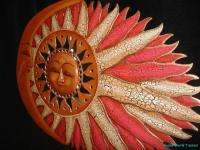 SUN MOON Celestial Sunburst Mosaic~Carved Painted wall ART Bali red 