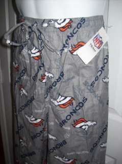 Denver Broncos NFL Mens 2XL XXL Lounge Sleepwear Grey Flannel PJs Logo 