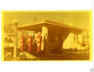 Old Photo Gas Station Pumps Red Crown Globes Color No 2  