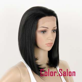 HAND TIED Synthetic Hair LACE FRONT FULL WIGS GLUELESS BOB Off Black 