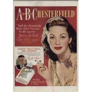  DE CARLO .. 1949 Chesterfield Cigarettes Ad, A3143. See YVONNE DE 