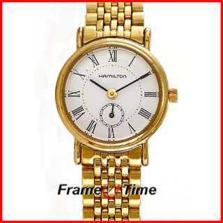 Hamilton Ladies Vintage Gold White Roman Dial Dress 6208 Watch  