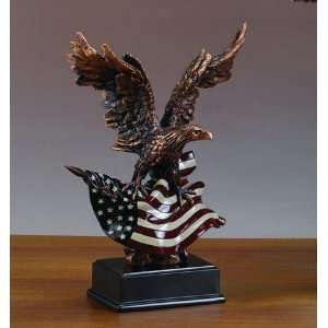  Eagle with American Flag Statue Sculpture 12.5H 
