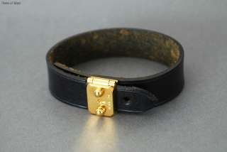 Authentic HERMES Goldtone Black Leather Bracelet w/ Box  