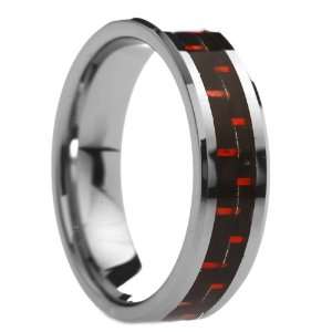 Mens Tungsten Carbide Rings Black & Red Carbon Fiber   Free Engraving 