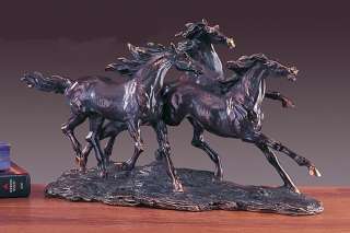 Three Running Horses Bronze Sculpture 3 Horses Large  
