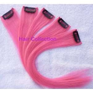  12Pink 100% Human Hair Clip on in Extensions 5pcs Beauty