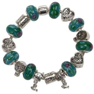 silver & gold lampwork glass cats eye crystal European bracelet beads 