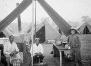 early 1900s photo U.S. Army cook tent, peeling pot  