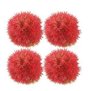  Como Fish Tank Red Plastic Grass Ball Plant Ornament 4 Pcs 