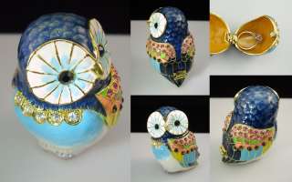 Swaroski Crystal Owl Jewellery Box Vintage Retro Classic Mixed Gold 