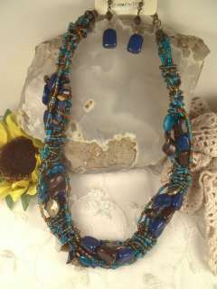 Blue & Brown assorted Bead Wrap necklace Set Pretty  