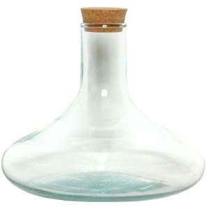  Spanish Recycled Glass Flat Decanter with Cork 7.25H 
