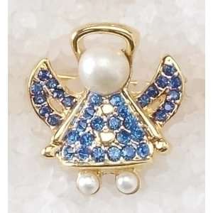   Christmas Jewelry September Birthstone Sapphire & Pearl Angel Pins