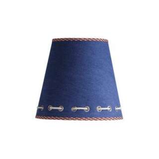   Childrens Table Lamp Shade, Blue Denim Fabric White Red Trim  
