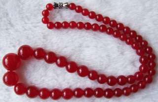 Charming Red Jade Round Graduated Necklace 18  