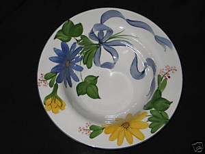 Laurie Gates Soup Bowl Stoneware Blue Yellow Flowers 9  