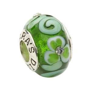    Taras Diary Green Glass Flower Bead with CZ Stone   TD90 Jewelry