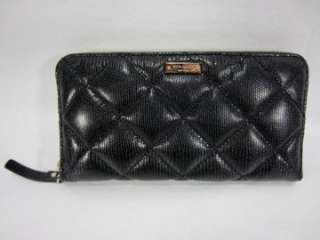 NEW KATE SPADE BLACK LIBERTY STREET Lacey QUILTED LEATHER ZIP AROUND 