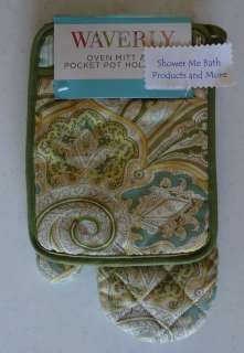 Waverly Lilly Green Yellow Paisley Shawl Oven Mitt Pocket Pot Holder 