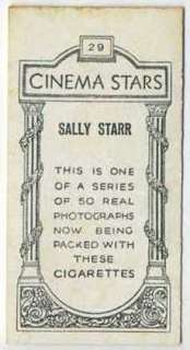 SALLY STARR 1928 BAT Cinema Stars Tobacco Card #29  