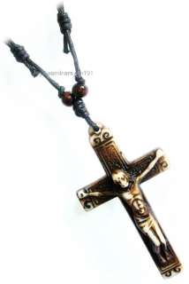 Surfer Black Cord Big Cross Crucifix Mens Necklace Long  