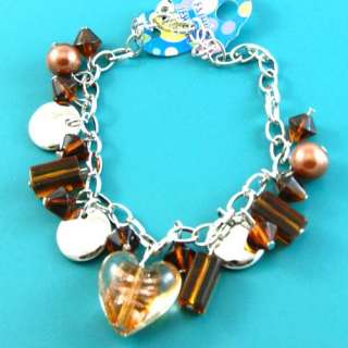 A0273 Lampwork Glass Crystal Heart Beads Charm Bracelet  