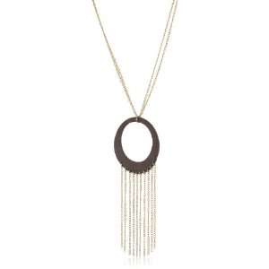 Zara Terez Fringe Brown Leather Gold Plated Chain Pendant, 16