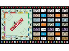 MONOPOLY GAME BOARD PANEL + CARDS AND MONEY Fabric