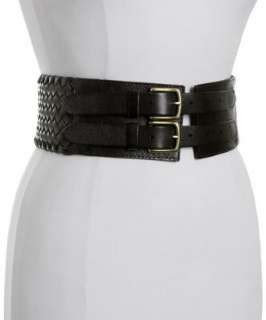 Linea Pelle black woven leather wide high waist belt  BLUEFLY up to 