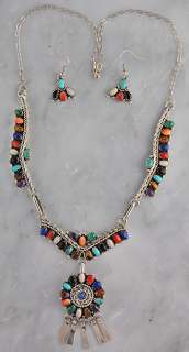   navajo multi color silver necklace set item nk mc332 nelson harry