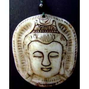  Old Jade Carved Buddhist Kwan yin Buddha Head Amulet 