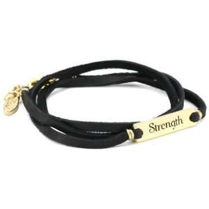   Colored Strength Statement Plate Black Leather Wrap Bracelet Jewelry