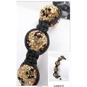 Syms Leopard Gold Swarovski Crystal Ball Shamballa Bracelet 13mm 4pcs