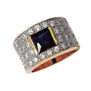   Gold Plated Blue & Clear Cubic Zirconia Pave Luxury Cluster Band Ring